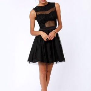 LULUS  Lace Cutout Black Dress